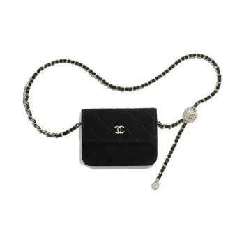 CHANEL Velour Chain Bag Fanny Pack Regular Women's Black