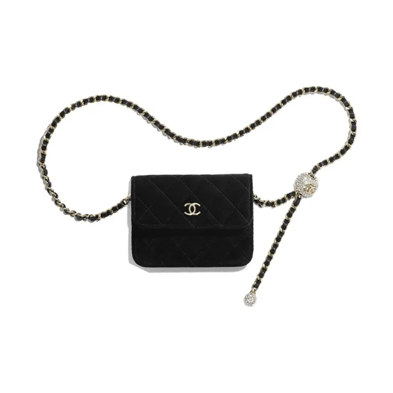 CHANEL Velour Chain Bag Fanny Pack Regular Women's Black-0