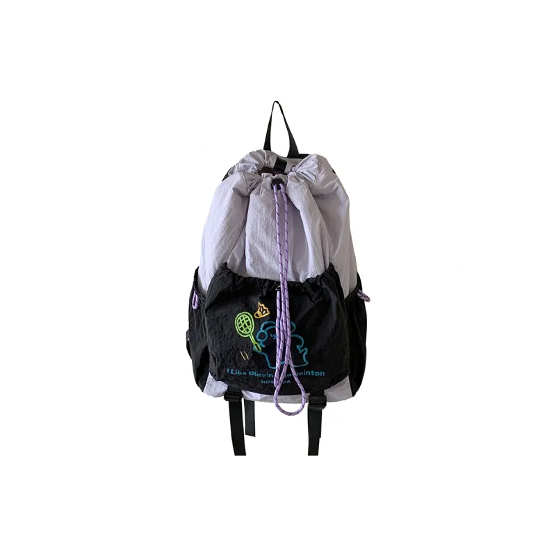 PULEWEI Nylon Backpack Unisex Ecru/Black/Green-7
