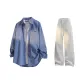 Sapphire Blue+White Heather Gray Pants