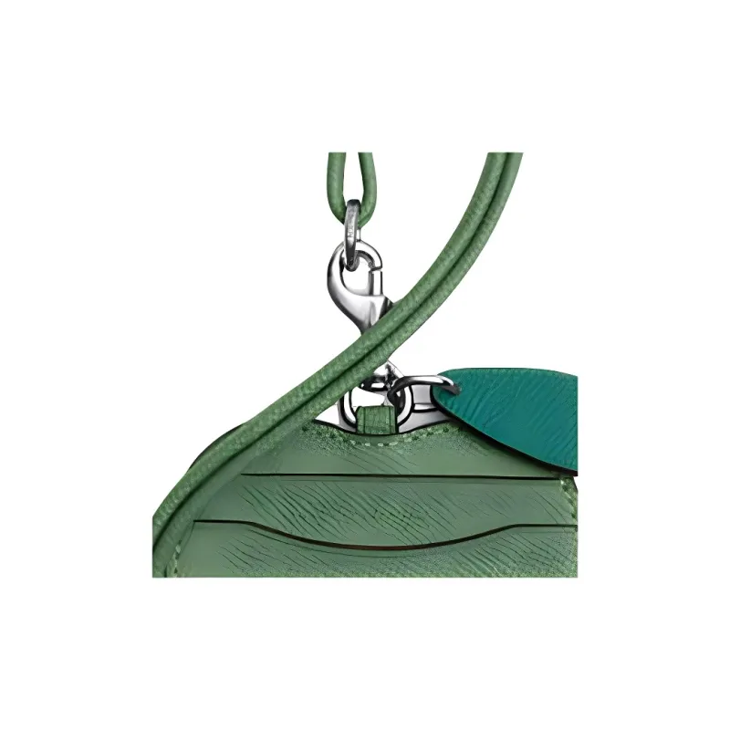 COACH Lanyard Cross Grain Leather Card Holder Unisex Green-3