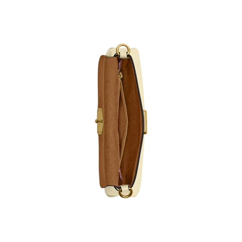 COACH Leather Portable Crossbody Bag, Shoulder Bag Medium Size Women's Light Yellow-4