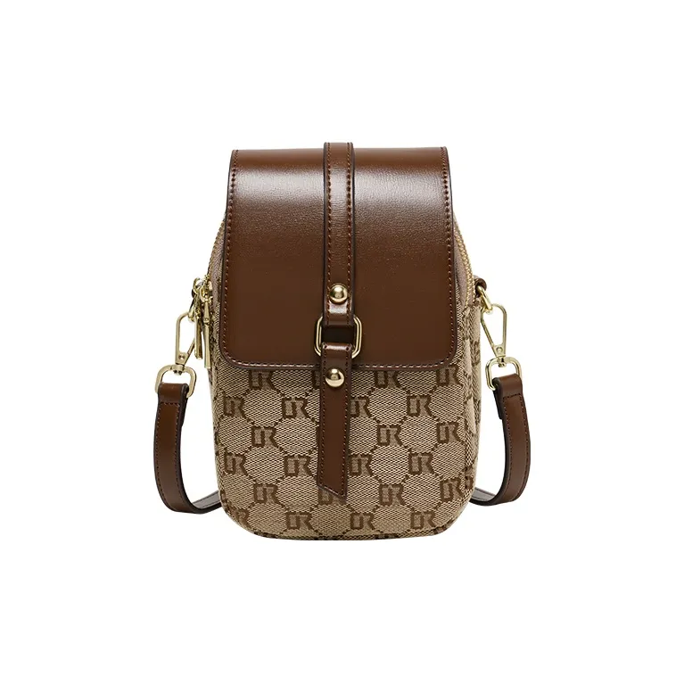 Narandu Fabric With Synthetic Leather Cell Phone Pouch Shoulder Bag Crossbody Bag Small Size Women's Coffee-0