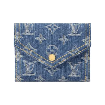 LOUIS VUITTON Leather Trim Wallet Women's Denim Blue
