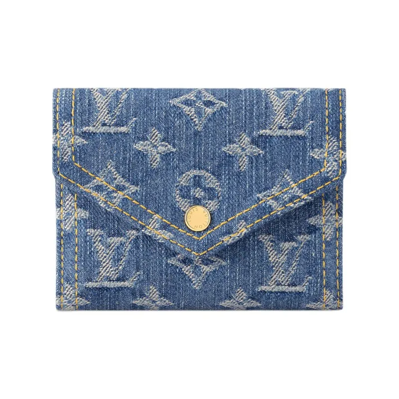 LOUIS VUITTON Leather Trim Wallet Women's Denim Blue-0