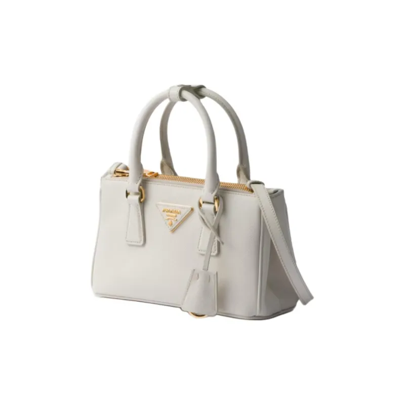 PRADA Saffiano Leather One Shoulder Handbag Mini Women's White Chalk-1