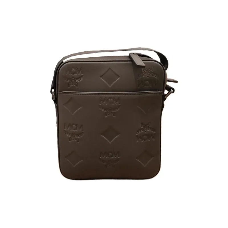 MCM Monogram Nappa Leather Crossbody Bags Mini Men's Gray-0