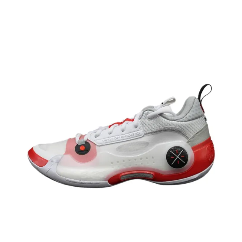 LiNing Abrasion Resistant Shock Absorbers Low Top Basketball Shoes Men's White Red-0