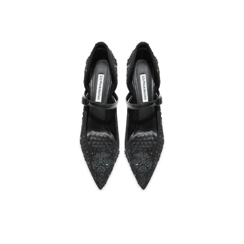 Lily Wei Night Phantom Beauty Slim Heel High Heels Women's Black-2