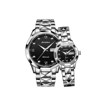 Jin Shi Dun Watch Box For Couples A Pair Mechanical Movement Stainless Steel Watchband Watch Unisex Black Dial