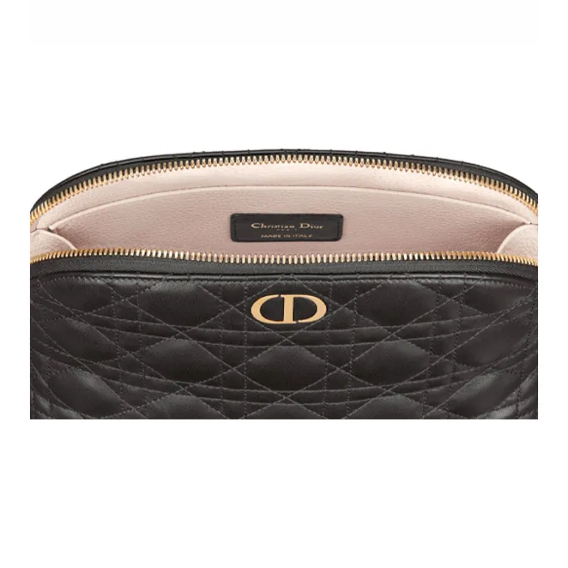 DIOR Caro Series Sheepskin Makeup Bag Women's Black-3