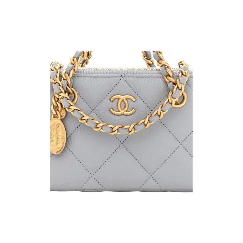 CHANEL Grain Cow Leather Cell Phone Pouch, Handbag, Shoulder Bag, Crossbody Bag Women's Gray-4