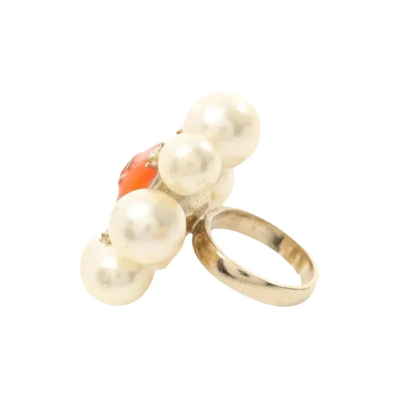 CHANEL Gold Plated, Artificial Pearl, Rhinestone Rings Women's Gold-2
