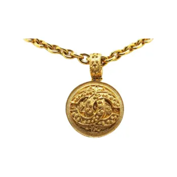 CHANEL 1994 Plated Cc Round Pendant Necklace Costume Necklace