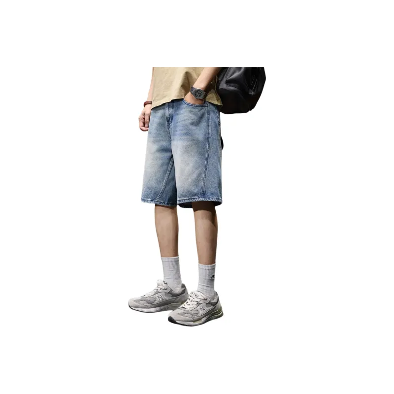 BUYDAUL Denim Shorts Men Blue-0
