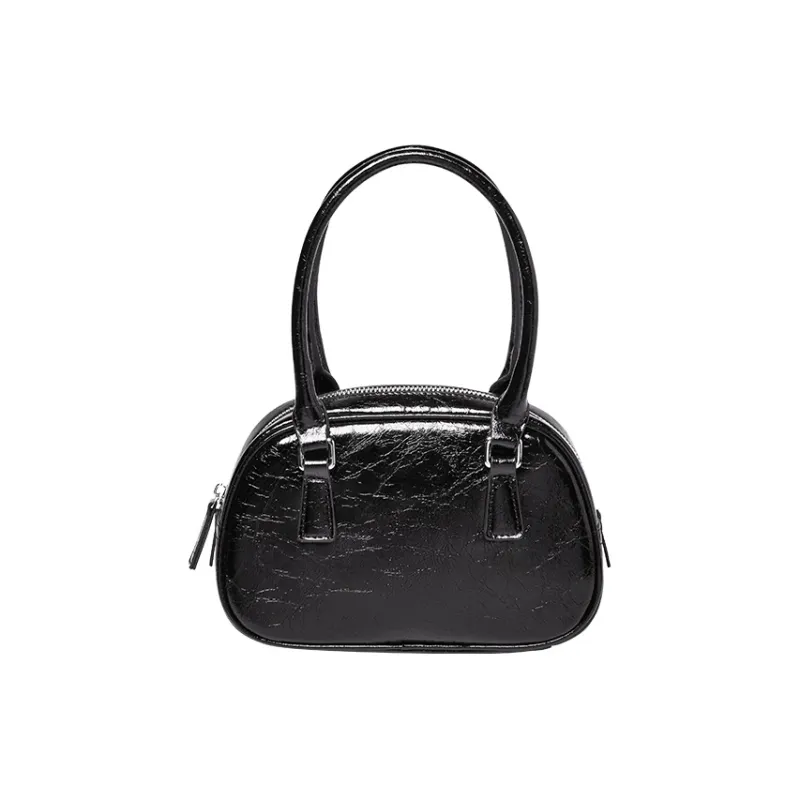 Narandu Cow Leather Bowling Bag, Crossbody Bag, Handbag Regular Women's Space Silver/Midnight Black-7