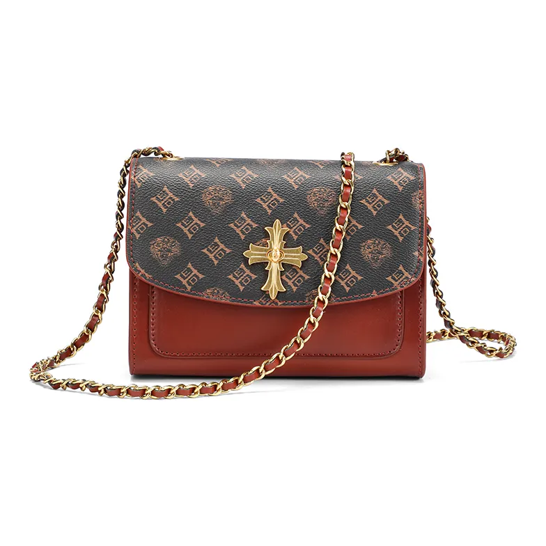Ed Hardy Classic Series Cow Leather/Synthetic Leather Crossbody Bag, Shoulder Bag Regular Women's Black/Brown-8