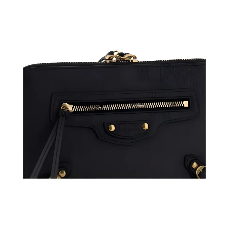 Balenciaga Cow Leather Makeup Bag, Clutch, Toiletry Bag Women's Black-5