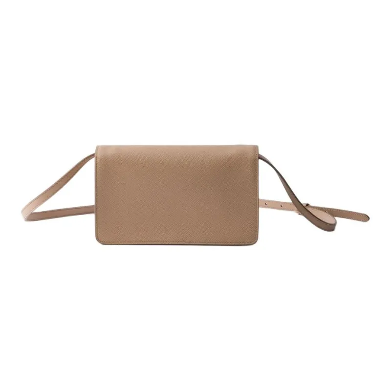 PRADA Saffiano Cow Leather Shoulder Bag Mini Women's Beige-2