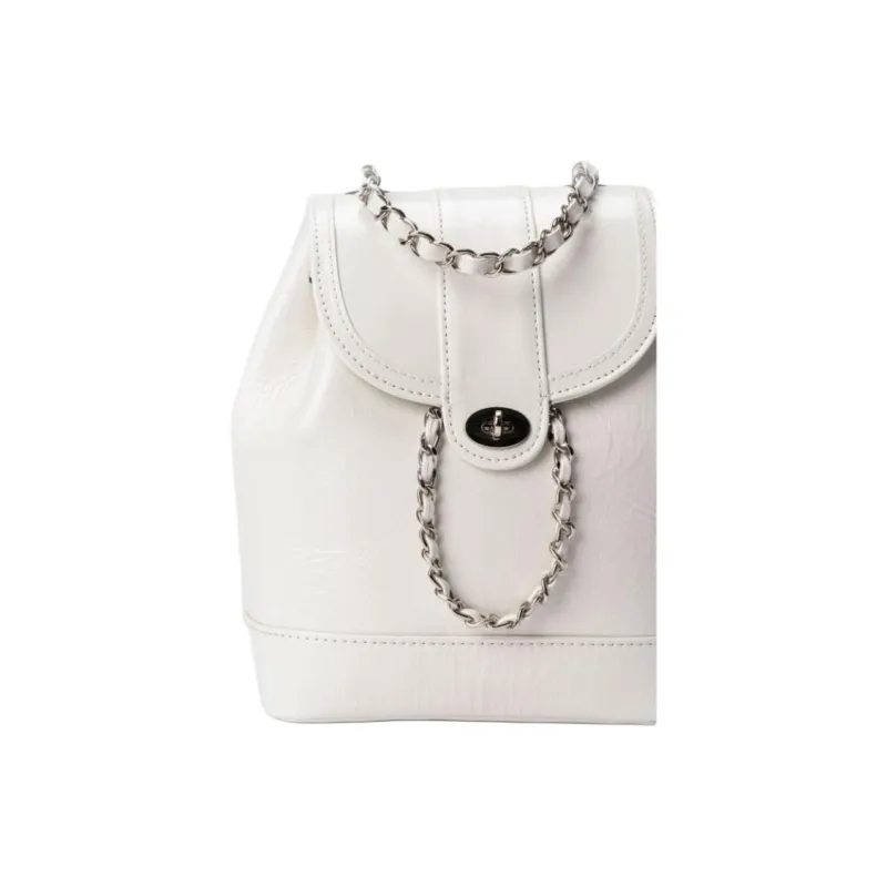 SEPTWOLVES Artificial Leather Backpack Medium Size Women's Black/White/Silver-5