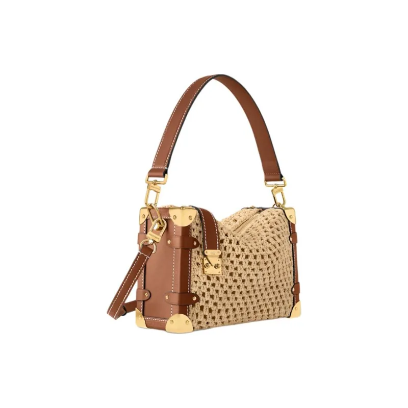 LOUIS VUITTON SIDE TRUNK Raffia One Shoulder Handbag Medium Size Women's Beige-1