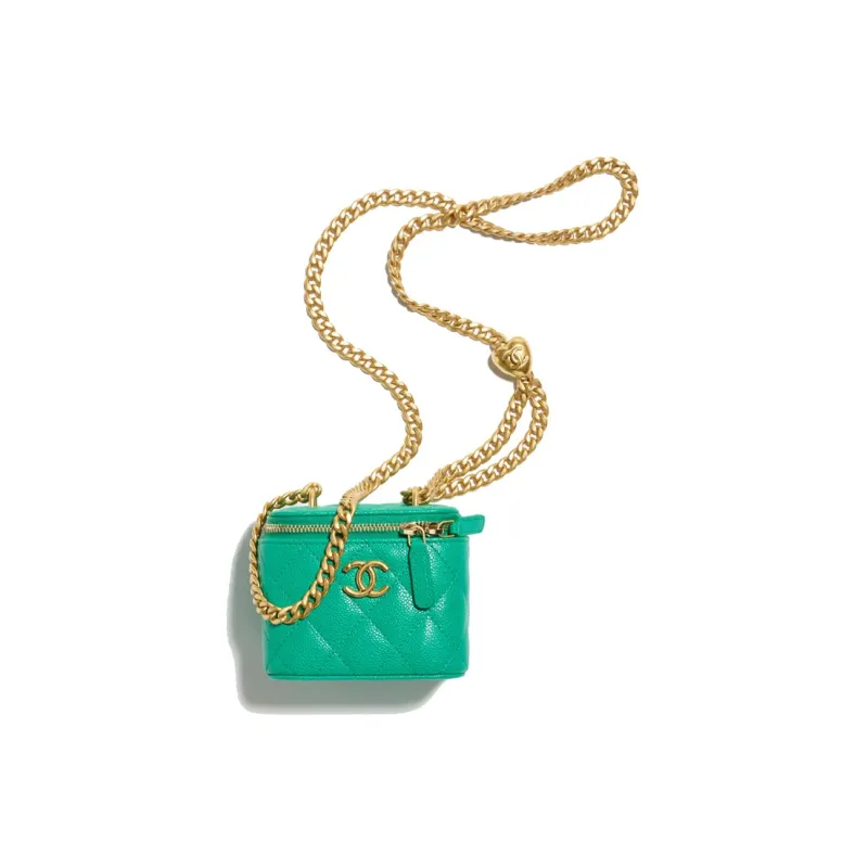 CHANEL Cow Leather Shoulder Bag, Crossbody Bag Trumpets Women's Green-0