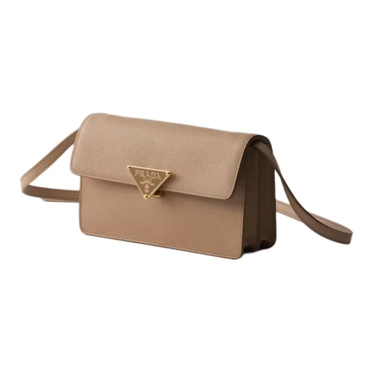 PRADA Saffiano Cow Leather Shoulder Bag Mini Women's Beige-1