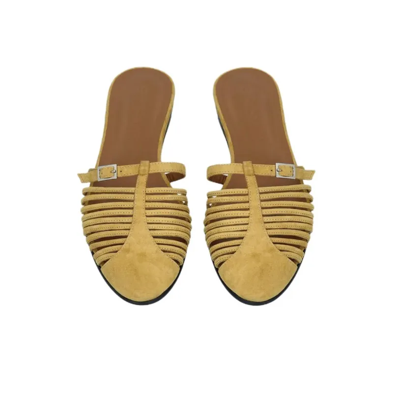 By Far Abrasion Resistant Closed Toe Slippers Women's Yellow Brown-3