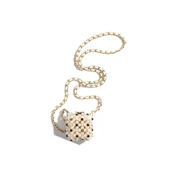CHANEL Glazed Pearls With Rhinestone Evening Bag, Crossbody Bag, Shoulder Bag Mini Women's White & Black