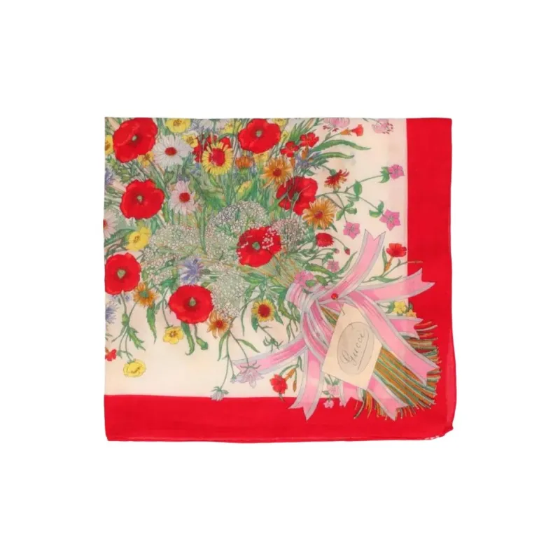 GUCCI Cotton Knit Scarves Women's Red-1