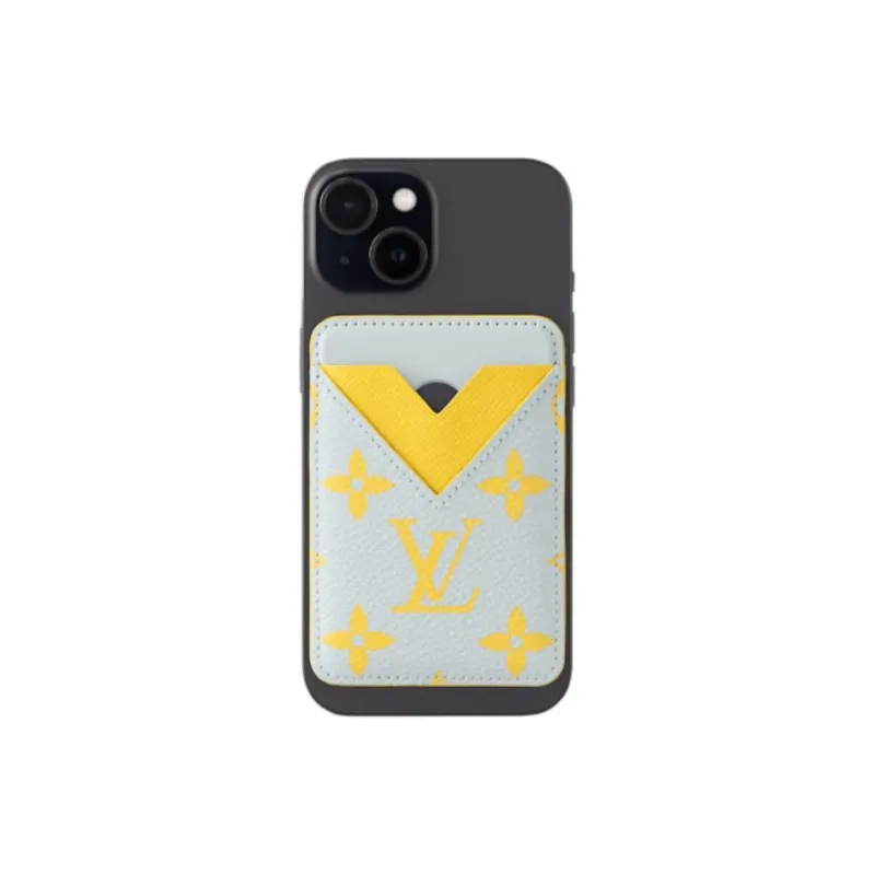 LOUIS VUITTON Magnetic Monogram Glow Coated Canvas Card Holder Unisex Gray & Yellow-4
