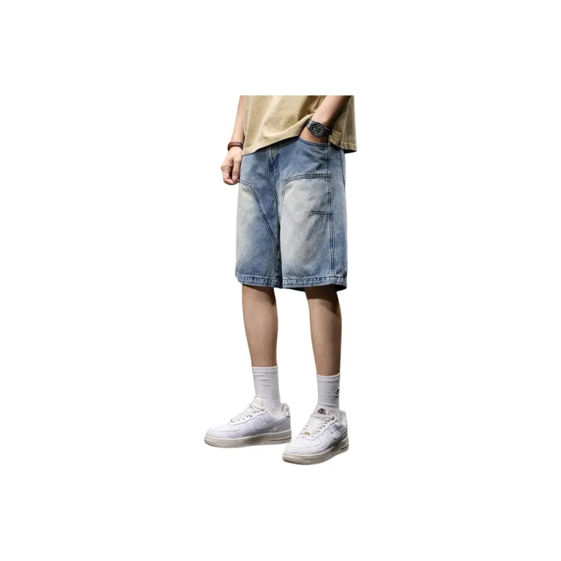 BUYDAUL Denim Shorts Men Blue-0
