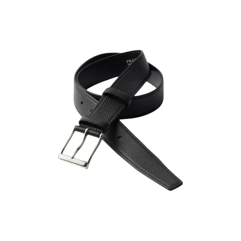 PRADA Leather, Metal, Calfskin Leather Belts Men's Black 3.3CM-1