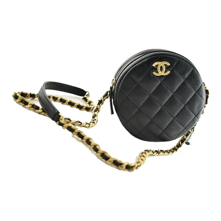 CHANEL Calfskin Shoulder Bag, Crossbody Bag Trumpets Unisex Black-0