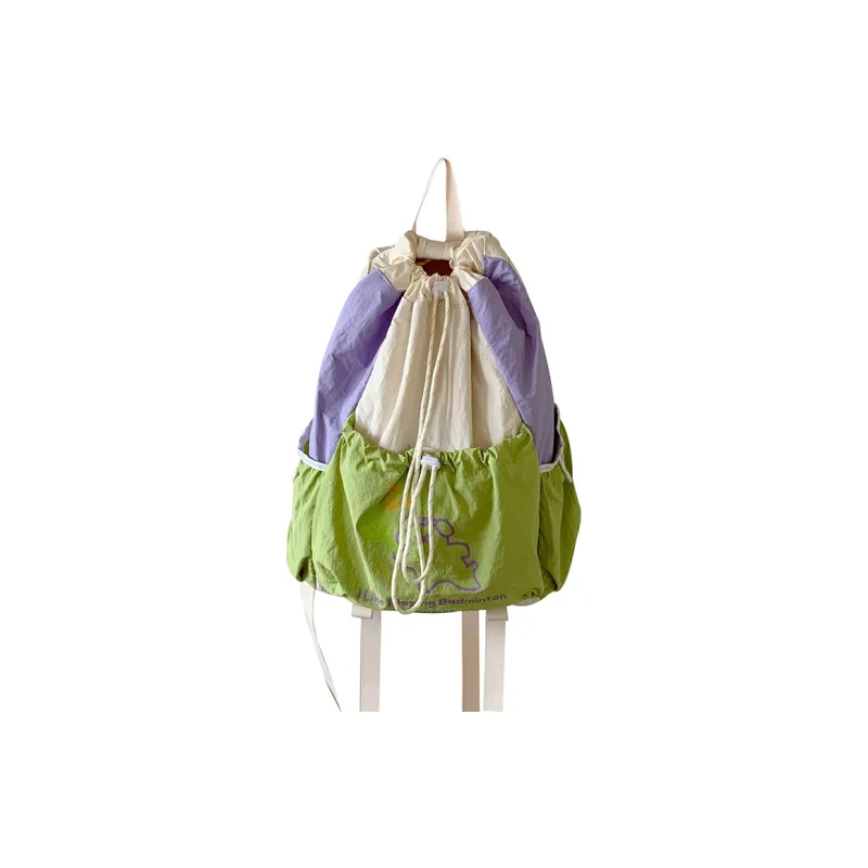 PULEWEI Nylon Backpack Unisex Ecru/Black/Green-14
