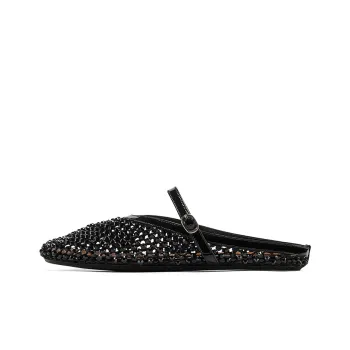 GG CC Cut Out Abrasion Resistant Fishnet Closed Toe Slippers Women's Black