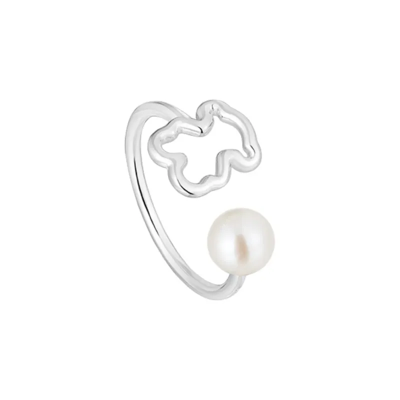 TAOSIXIONG 925 Sterling Silver, Freshwater Pearl Rings Women's Silver-2