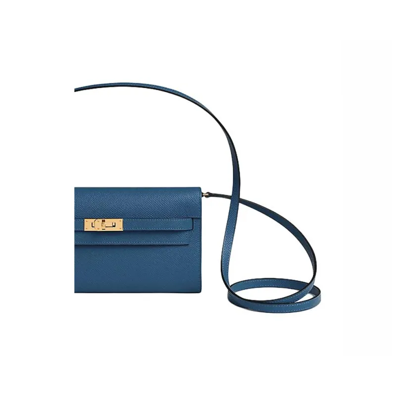 HERMES Kelly To Go Epsom Calfskin Wallet, Shoulder Bag Women's Blue-4