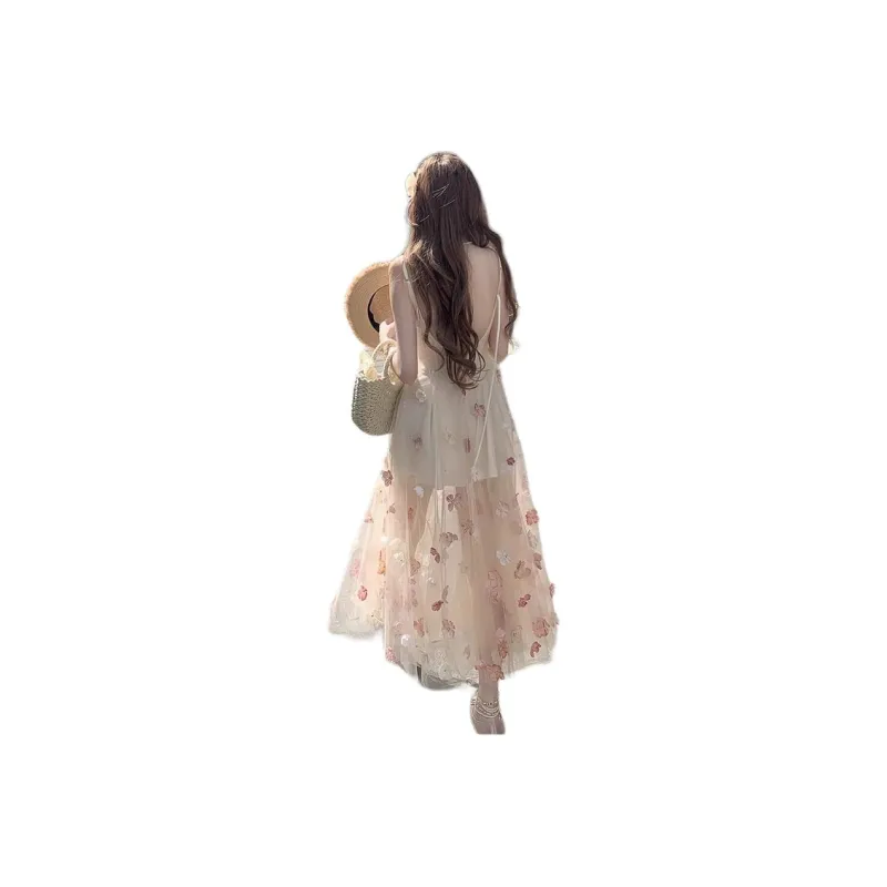 Flowers In Water Slip Dress Women's Apricot-6