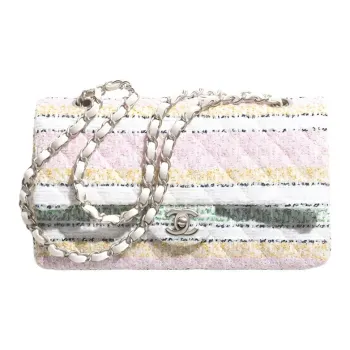 CHANEL Classic Flap CF Fabric One Shoulder Handbag Women's Light Pink Multicolor