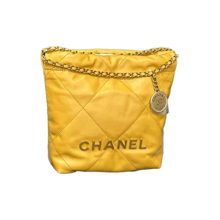 CHANEL 22Bag Bright Calfskin Bucket Bags Crossbody Bag, Shoulder Bag Women's Bright Yellow-0