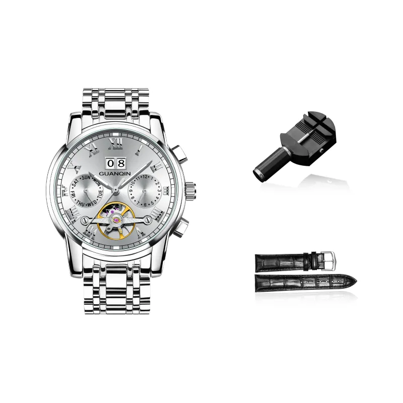 GUANQIN Automatic Mechanical Movement Stainless Steel Watchband Watch Men's Watches Black Dial-0