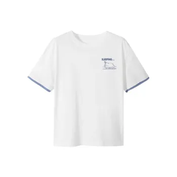 MIZIQI T Shirts Women's Blue Text 7962 Left Bust Minimizing, Blue White