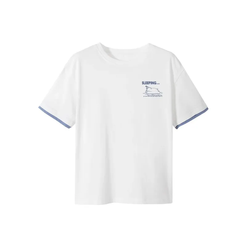 MIZIQI T Shirts Women's Blue Text 7962 Left Bust Minimizing, Blue White-0