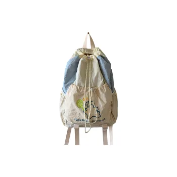 PULEWEI Nylon Backpack Unisex Ecru/Black/Green