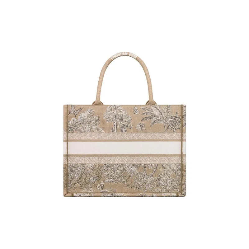DIOR Cotton Tote Bag, Shopping Bag, Handbag Medium Size Women's Ecru & Brown-2
