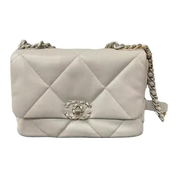 CHANEL 19Bag Lambskin Flap Bag Handbag, Shoulder Bag, Crossbody Bag Trumpets Women's Light Gray