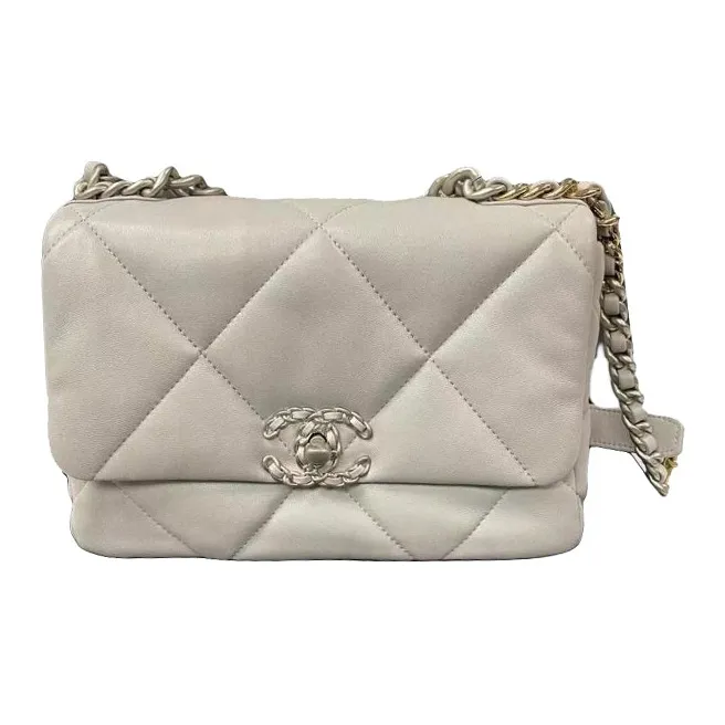CHANEL 19Bag Lambskin Flap Bag Handbag, Shoulder Bag, Crossbody Bag Trumpets Women's Light Gray-0