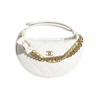 CHANEL Shiny Grain Caviar Cow Leather Crescent Bag Handbag Women's White