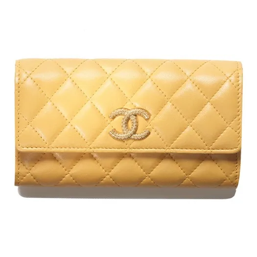 CHANEL Sheepskin Wallet Women's Yellow-0